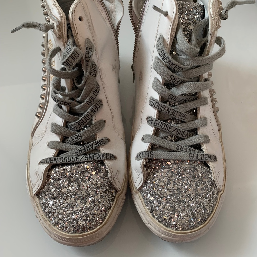 Golden Goose Hightop Slide with glitter